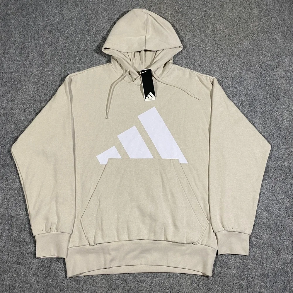 Adidas Trefoil Big Logo Sweatshirt Hoodie Mens M Beige White Fleece Pullover NWT